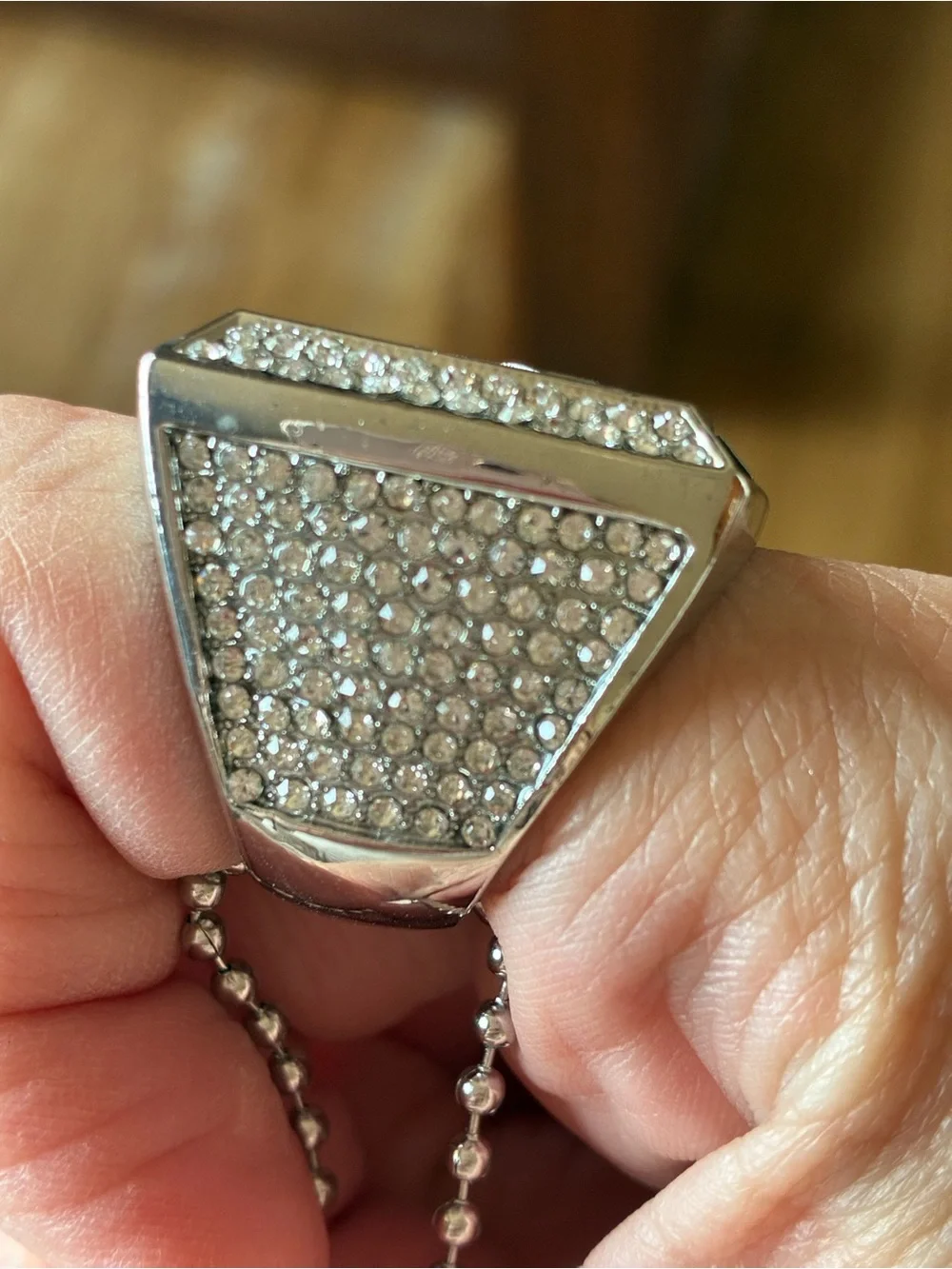 adidas Silver Tone Crystal Logo Ring with White Enamel Accents
